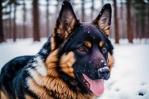 portret van een mooi Duitse herder hond spelen in de park. generatief ai foto