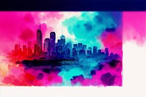 abstract kleurrijk waterverf achtergrond met wolkenkrabbers. mooi silhouet van de stad. digitaal kunst, generatief ai foto