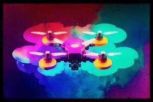 dar quadcopter met digitaal camera Aan kleurrijk achtergrond. waterverf verf. digitaal kunst, generatief ai foto