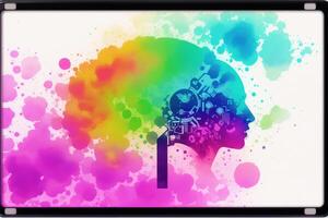 een waterverf schilderij van een boom met een regenboog Aan het. een kleurrijk schilderij van een brein. waterverf verf. digitaal kunst, generatief ai foto