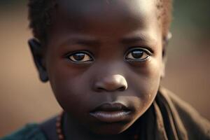 portret van Afrikaanse jongen buitenshuis. generatief ai foto