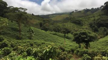 koffie plantage. landschap met koffie bomen. generatief ai foto