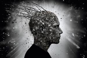 silhouet van Mens hoofd met neurale verbindingen in brein. generatief ai foto