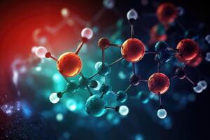 moleculair structuur met verbindingen tussen atomen. generatief ai foto