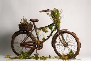 fiets gemaakt van natuurlijk groen planten. eco vriendelijk vervoer. generatief ai foto