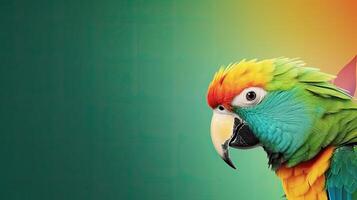 tropisch behang banier met exotisch papegaai Aan levendig achtergrond. generatief ai foto