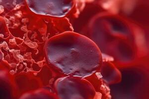 macro schot van rood bloed cellen in slagader. generatief ai foto