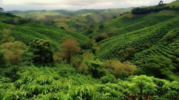 koffie plantage. landschap met koffie bomen. generatief ai foto