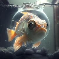 goudvis in de aquarium. 3d illustratie. detailopname, ai generatief beeld foto