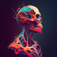 menselijk schedel anatomie. 3d illustratie. futuristische medisch achtergrond., ai generatief beeld foto