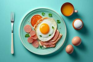 ontbijt gebakken ei ham brood Amerikaans ontbijt ei foto