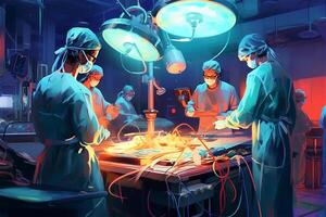 futuristische ziekenhuis met chirurgen. generatief ai. foto