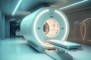magnetisch resonantie in beeld brengen scannen in ziekenhuis, meneer, medisch apparatuur. generatief ai. foto