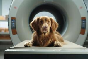 hond Aan tafel examen Aan veterinair kliniek Bij mijnheer. zorg over huiselijk dieren. generatief ai. foto