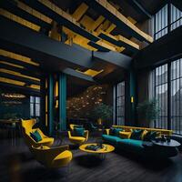 de lobby van een luxe hotel. generatief ai foto