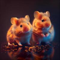 twee schattig hamsters Aan een donker achtergrond. 3d illustratie., ai generatief beeld foto