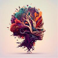 menselijk hoofd met abstract kleurrijk boom. illustratie. eps 10., ai generatief beeld foto