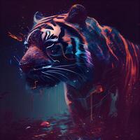 tijger in de donker. digitaal schilderij van een tijger. kleurrijk achtergrond., ai generatief beeld foto