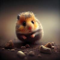 hamster in de zand. schattig hamster Aan een donker achtergrond., ai generatief beeld foto