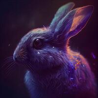 konijn met magie licht en donker achtergrond. 3d weergave., ai generatief beeld foto
