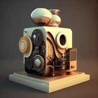 3d illustratie van oubollig film camera met spreker en sprekers, ai generatief beeld foto