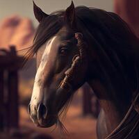 paard portret in een stal. digitaal schilderen. 3d weergave, ai generatief beeld foto