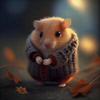hamster in een warm sjaal Aan een achtergrond van herfst bladeren., ai generatief beeld foto