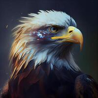 digitaal schilderij van een Amerikaans kaal adelaar Aan donker achtergrond, illustratie, ai generatief beeld foto