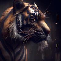 tijger in de donker. 3d weergave, 3d illustratie., ai generatief beeld foto