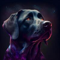 digitaal schilderij van een labrador retriever hond met kosmisch achtergrond., ai generatief beeld foto