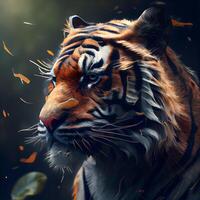 tijger in de Woud. digitaal schilderij van een tijger in de woud., ai generatief beeld foto
