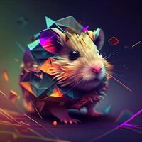 grappig hamster met kleurrijk meetkundig vormen. 3d weergave., ai generatief beeld foto
