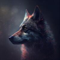 portret van een wolf. digitaal schilderij Aan een zwart achtergrond., ai generatief beeld foto