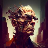 surrealistische portret van een Mens met een brein. 3d weergave, ai generatief beeld foto