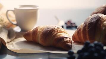 croissant met koffie. illustratie ai generatief foto