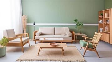 modern groen interieur achtergrond. illustratie ai generatief foto