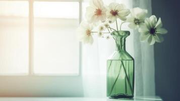 groen luxe bloemen in glas vaas. illustratie ai generatief foto