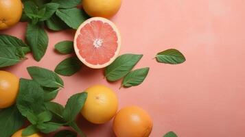 vers grapefruits en pepermuntjes overhead visie - vlak leggen illustratie ai generatief foto
