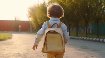 jongen Gaan naar school. illustratie ai generatief foto