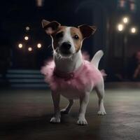 jack Russell hond in een licht roze ballet rok is dansen Leuk vinden een balletdanseres, illustratie ai generatief foto