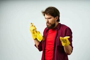 schoonmaakster wasmiddel rubber onderhoud handschoenen bijgesneden visie foto