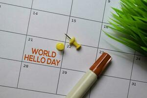 wereld Hallo dag schrijven Aan kalender. datum 21 november. herinnering of schema concepten foto