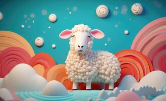 schapen in middellandse Zee themed patroon met een maan en wolken in de achtergrond, illustratie ai generatief foto