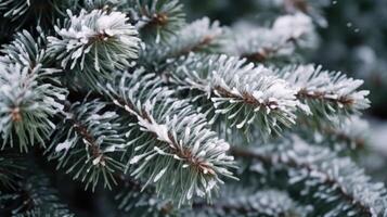 detailopname van Kerstmis pijnboom boom met sneeuw, illustratie ai generatief foto