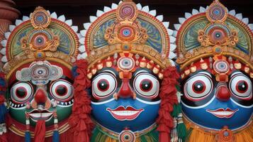 heer jagannath, balabhadra en subhadra Aan jaar- rathayatra illustratie ai generatief foto