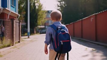 jongen Gaan naar school. illustratie ai generatief foto