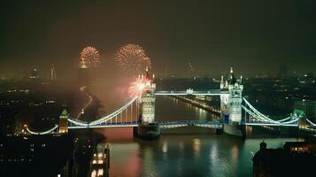 vakantie vuurwerk in Londen. illustratie ai generatief foto