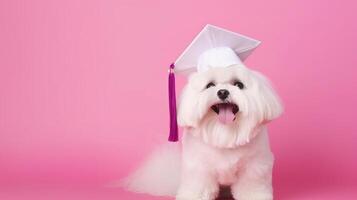 schattig hond in diploma uitreiking kap. illustratie ai generatief foto