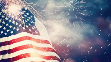 Verenigde Staten van Amerika onafhankelijkheid dag achtergrond met vuurwerk. illustratie ai generatief foto