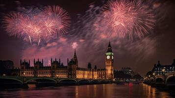 vakantie vuurwerk in Londen. illustratie ai generatief foto